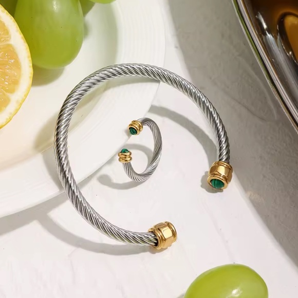 Anthropologie Malachite Stainless Steel Bracelet&Ring Set - Picture 13 of 15